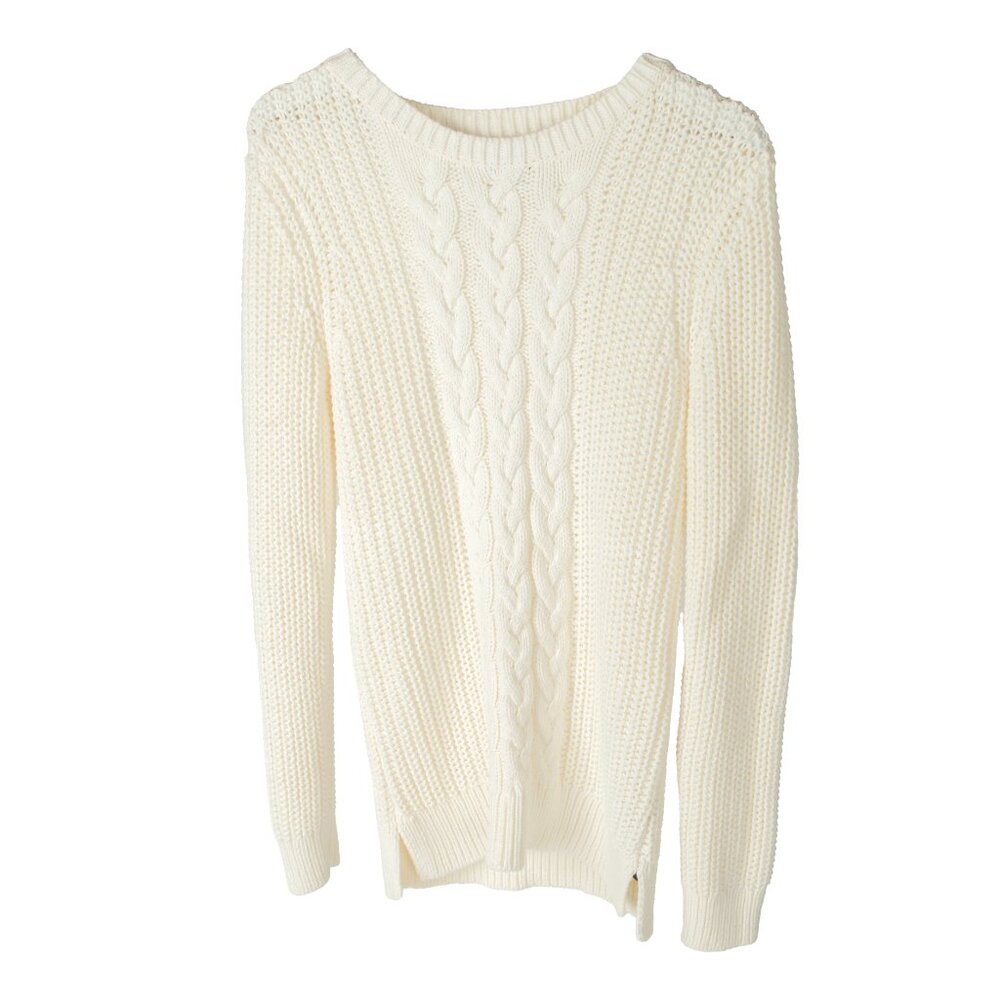 NAUTICA Womens Chunky Cable Knit Fisherman Crew Neck Sweater Cream White M